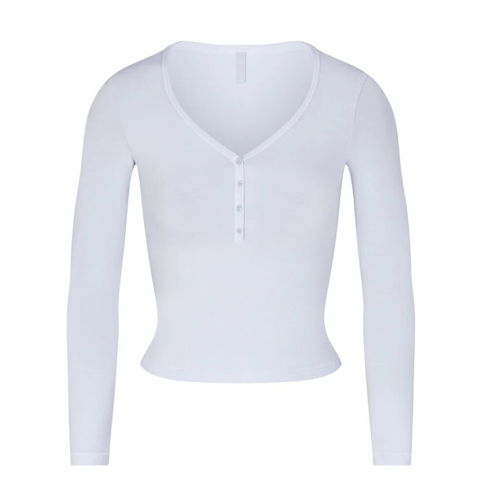 LONG SLEEVE CROPPED HENLEY  | Skims